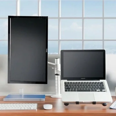 Gamvity 2-in-1 Adjustable Monitor & Laptop Arm Stand (17"&ndash;32" Monitor | 10"&ndash;15.6" Laptop) _ Silver